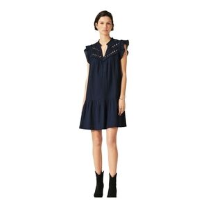ba&sh Bluma Mini Dress Navy Marine   Flared Cut-Out V-Neck  Size Small (1) NWT